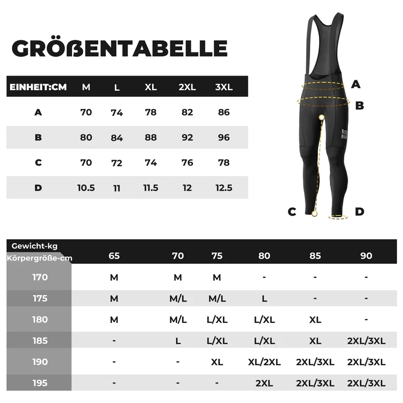 Herren Fahrradhose mit Träger - Hochdehnbar, Atmungsaktiv mit Reflexstreifen