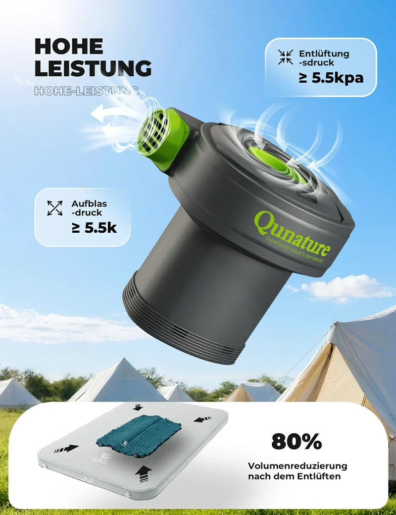 Qunature Elektrische Luftpumpe 2 in 1 Aufblasbar 및 Ablassen 2000mAh Wiederaufladbar Akku