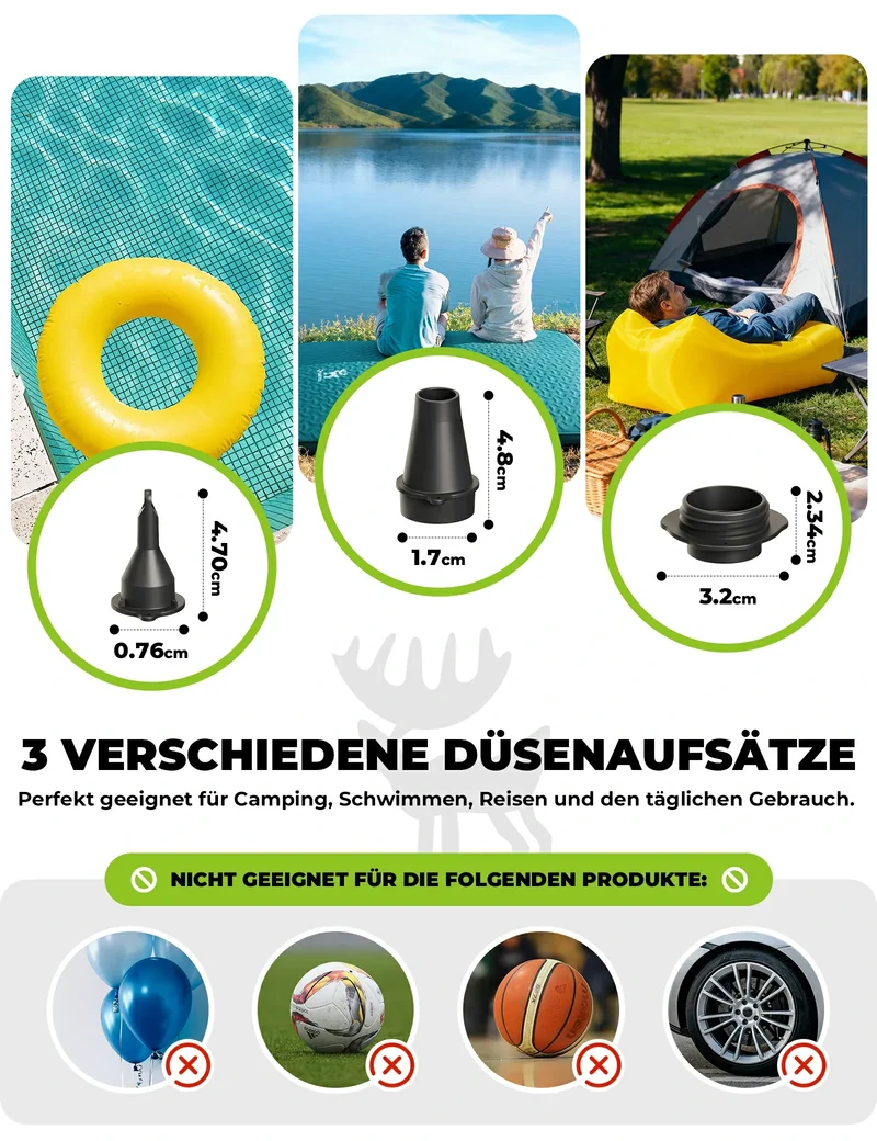 Qunature Elektrische Luftpumpe 2 in 1 Aufblasbar 및 Ablassen 2000mAh Wiederaufladbar Akku