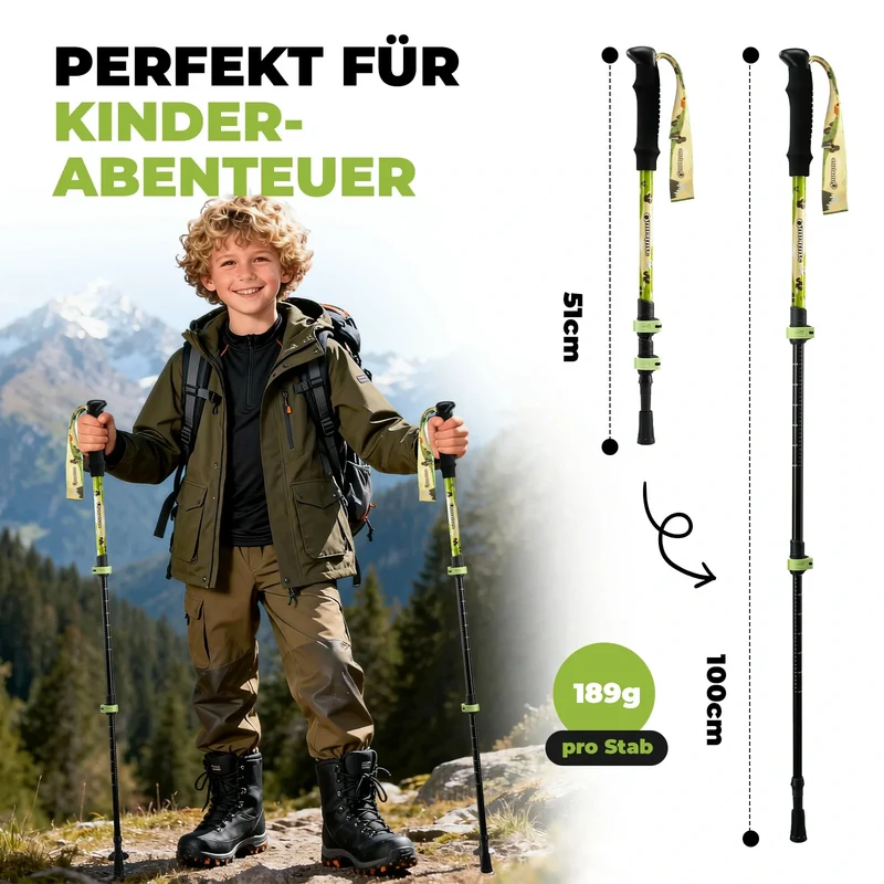 Qunature Wanderstöcke Kinder, 51–100cm 베르스텔바 Trekkingstöcke, 알루미늄 1개