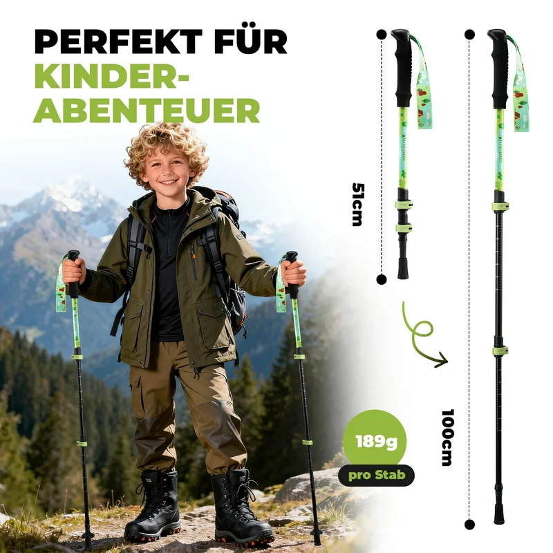 Qunature Wanderstöcke Kinder, 51–100cm 베르스텔바 Trekkingstöcke, 알루미늄 1개