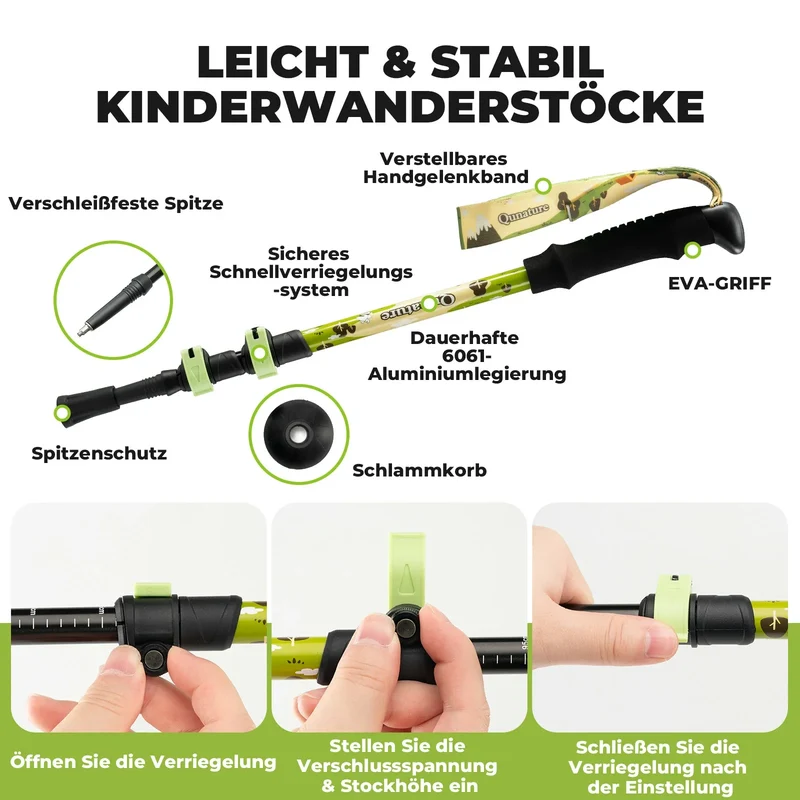 Qunature Wanderstöcke Kinder, 51–100cm 베르스텔바 Trekkingstöcke, 알루미늄 1개