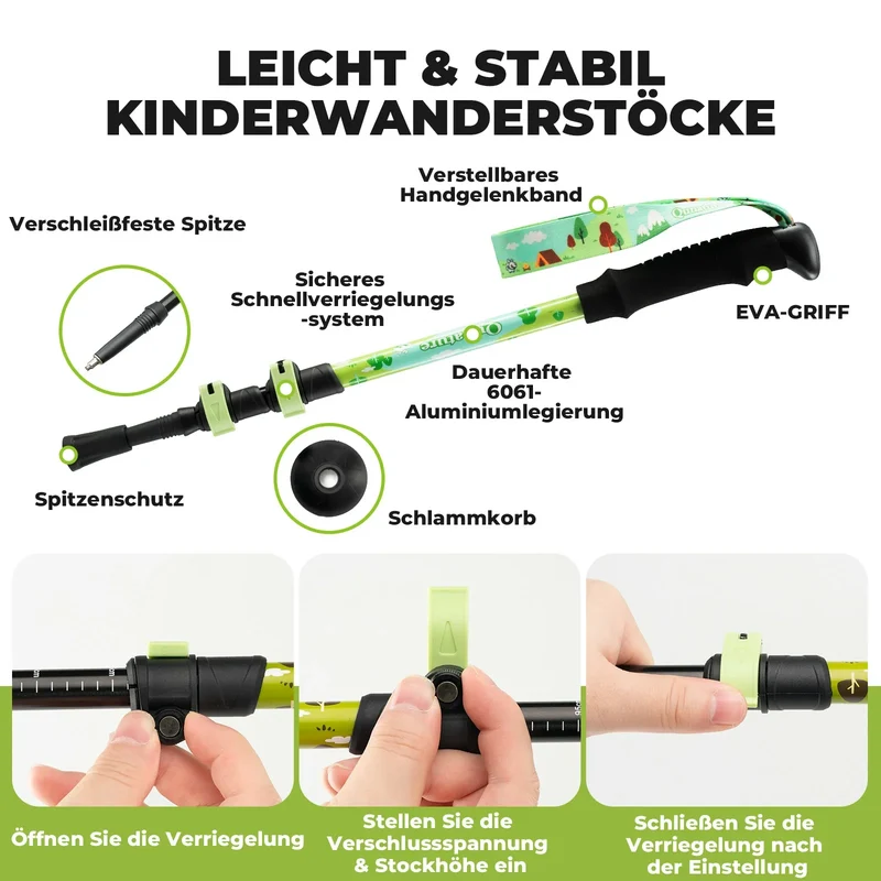 Qunature Wanderstöcke Kinder, 51–100cm 베르스텔바 Trekkingstöcke, 알루미늄 1개