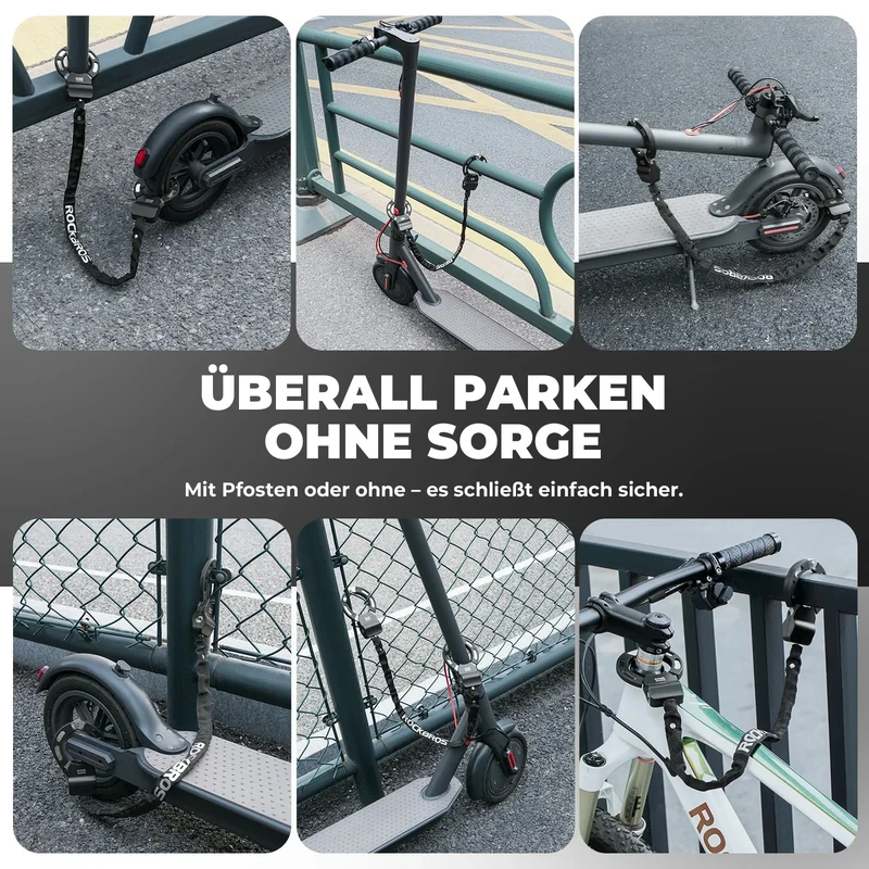E-스쿠터 Schloss mit 59,5 cm Stahlkette, Fahrradschloss für Roller & Fahrrad
