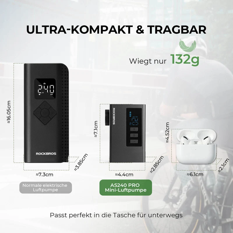 ROCKBROS MINI Elektresch Fahrradpumpe Tragbar AS240 Pro