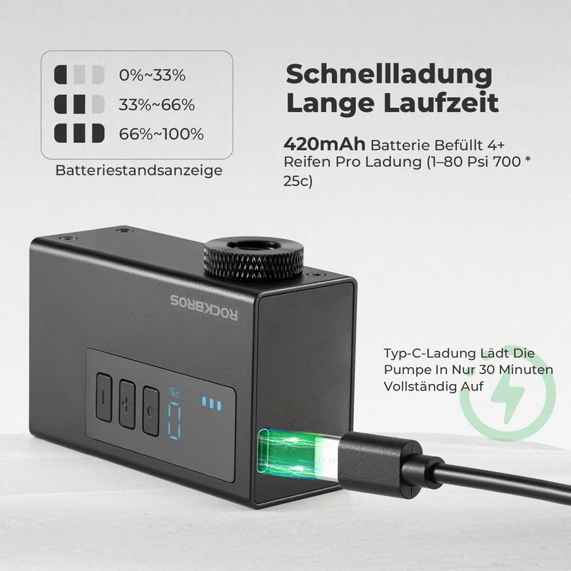 ROCKBROS MINI Elektresch Fahrradpumpe Tragbar AS240 Pro