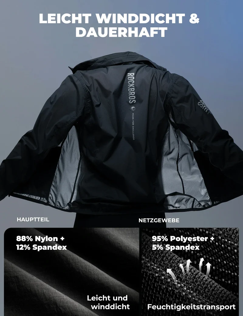 Winddichte Fahrradjacke, Leichte Atmungsaktive Schnelltrocknende 윈드브레이커, Faltbare