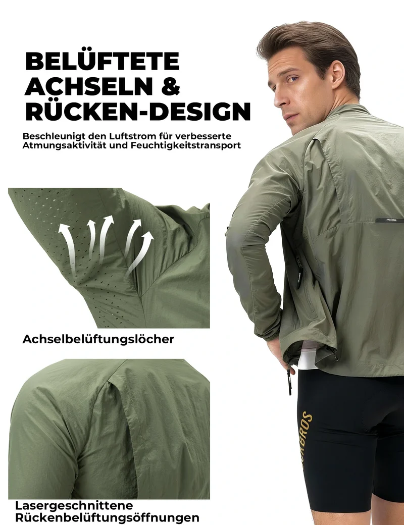 Winddichte Fahrradjacke, Leichte Atmungsaktive Schnelltrocknende 윈드브레이커, Faltbare