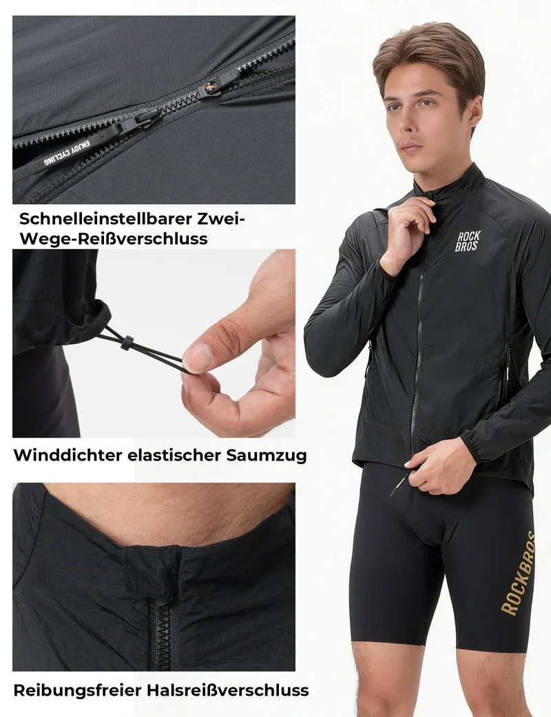 Winddichte Fahrradjacke, Leichte Atmungsaktive Schnelltrocknende 윈드브레이커, Faltbare