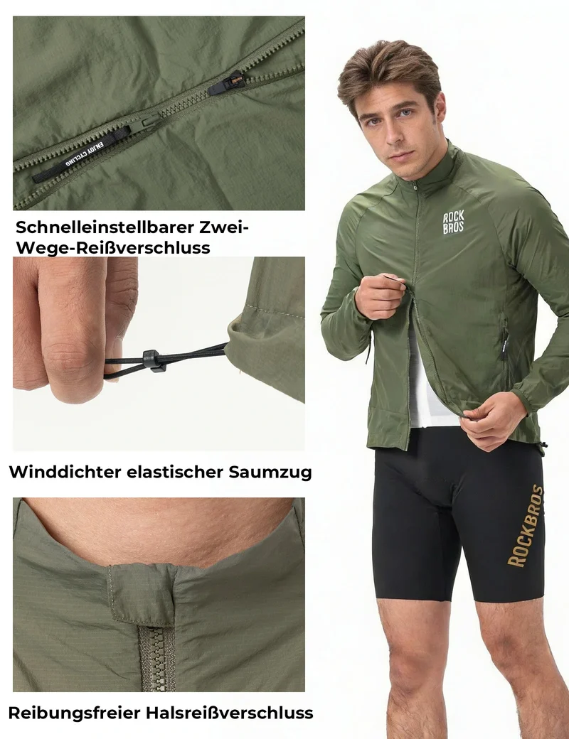Winddichte Fahrradjacke, Leichte Atmungsaktive Schnelltrocknende 윈드브레이커, Faltbare