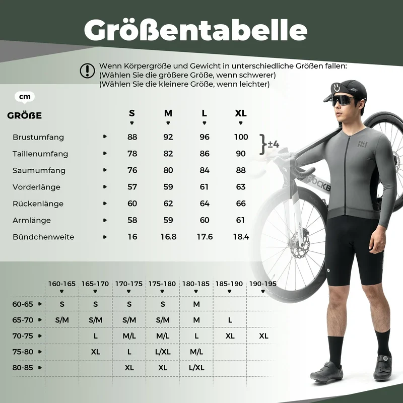 Fahrradtrikot Radtrikot Langarm Herren, Atmungsaktiv und Schnelltrocknend, Elastisches