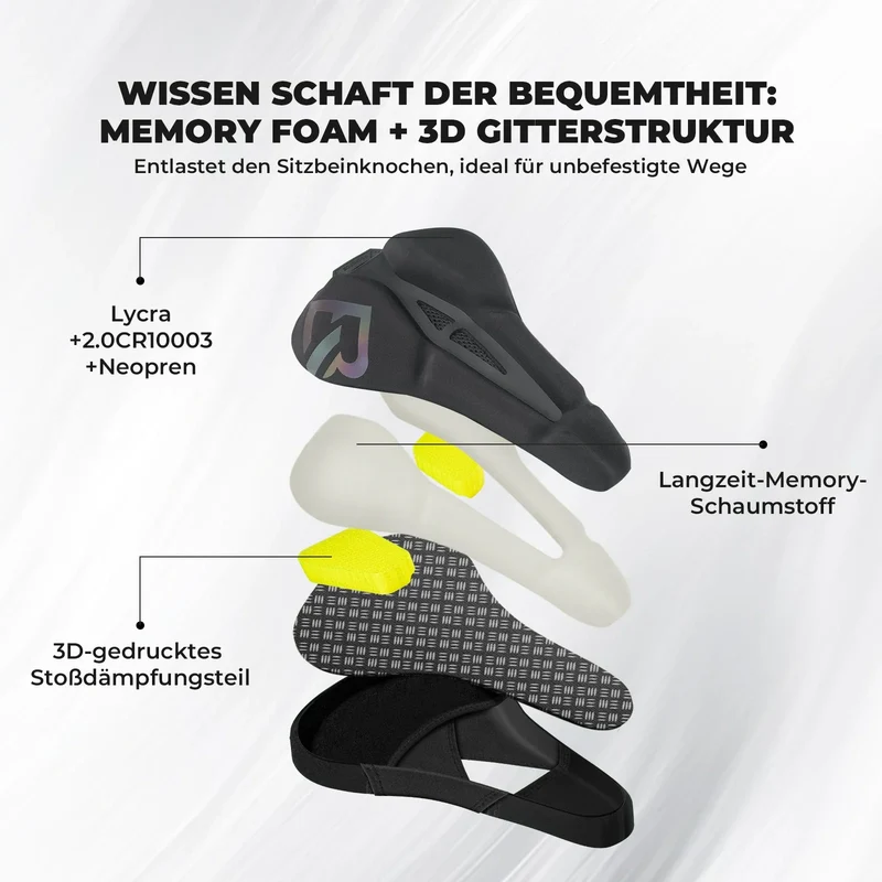 Fahrradsattel Überzug – Ergonomischer Sattelbezug Fahrrad mit 메모리 폼 및 3D 형상 Polsterung