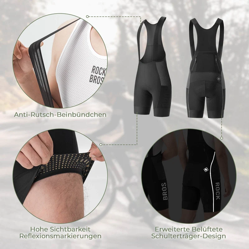 ROCKBROS Fahrrad Trägerhose Hochfest & Atmungsaktiv mit 5 Taschen