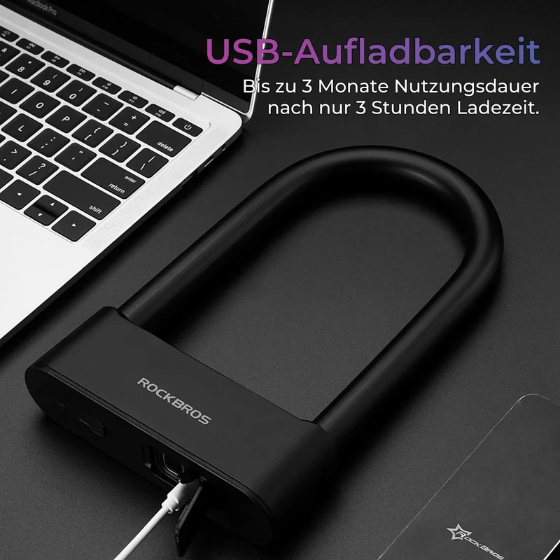 Schloss Fingerabdruck Wasserdicht IP6 Fahrrad Bügelschloss Bluetooth Schloss mit Schlüssel USB 인증