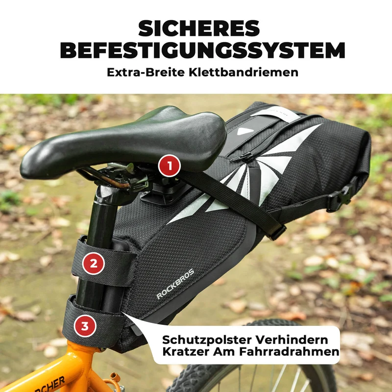 Fahrrad Satteltasche 100% Wasserdicht 8L mit Reflektoren