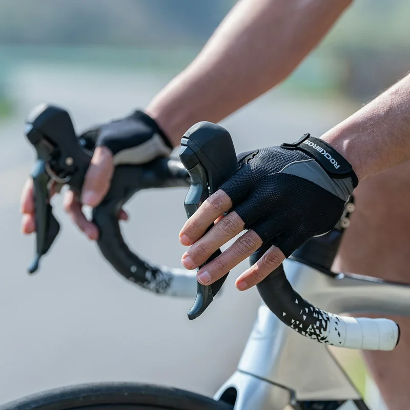 Fahrradhandschuhe Sommer, Atmungsaktive Halbfinger Handschuhe mit SBR Polsterung, rutschfest & Stoßdämpfend