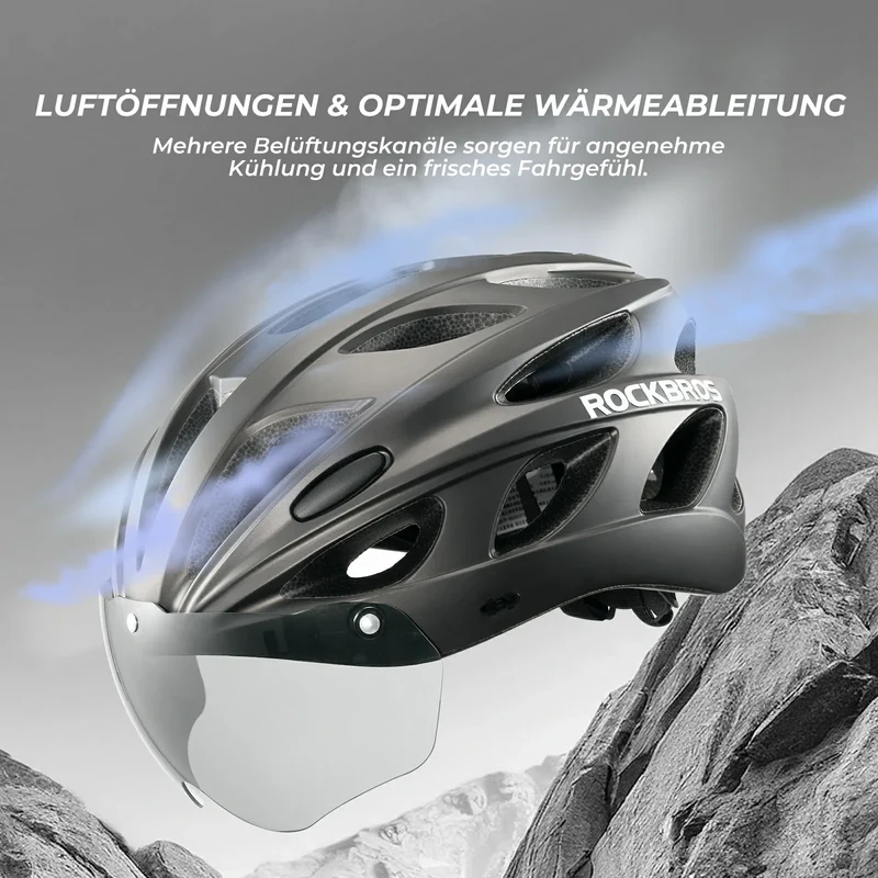 ROCKBROS Kinder Fahrradhelm mit integrierter abnehmbarer Magnetbrillen & Visier