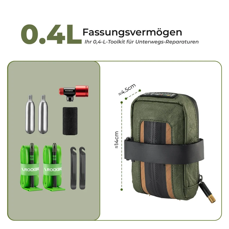 ROAD TO SKY Nachhaltige Fahrrad-Satteltasche aus recycelten Reifen 0,4L