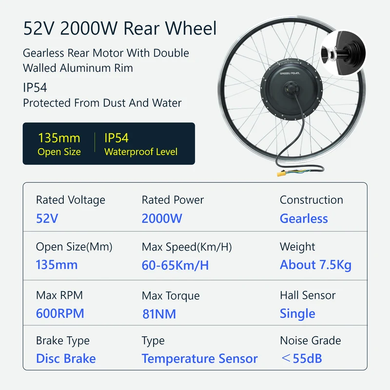 eSoulbike™ 52V 2000W High Power Rear Hub Ebike Conversion Kit