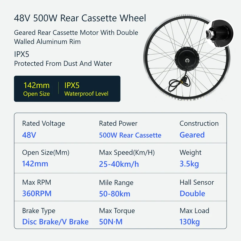 eSoulbike™ 48V 500W Waterproof Rear Wheel Hub Motor Ebike Conversion Kit