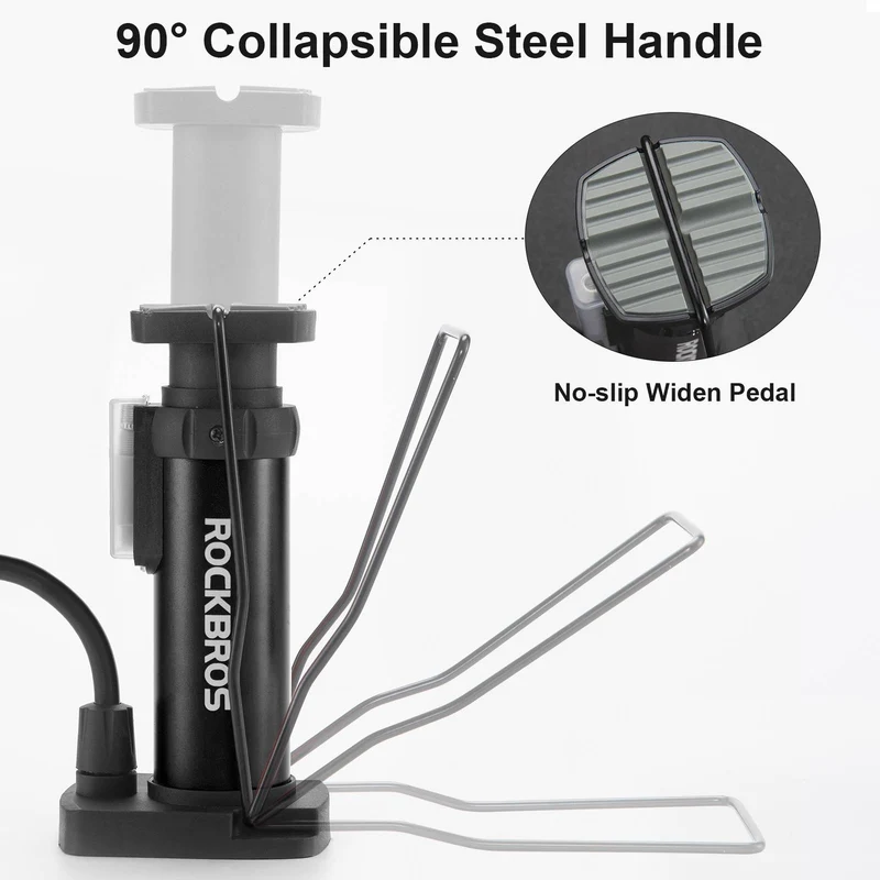ROCKBROS Mini Tragbare Luftpumpe Fußpumpen für alle Ventile SV/AV