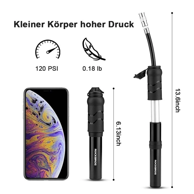 ROCKBROS Fahrrad 미니펌프 100 PSI Luftpumpe Presta & Schrader Ventile