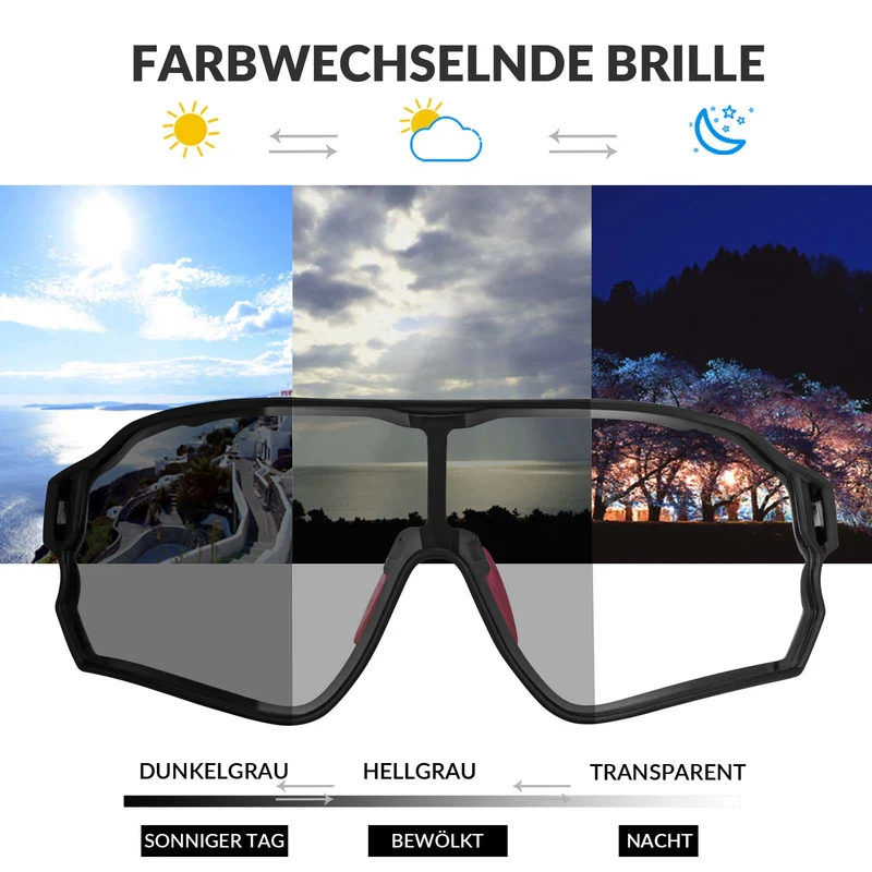 ROCKBROS 포토크롬 Sonnenbrille Fahrradbrille UV400-Schutz 유니섹스