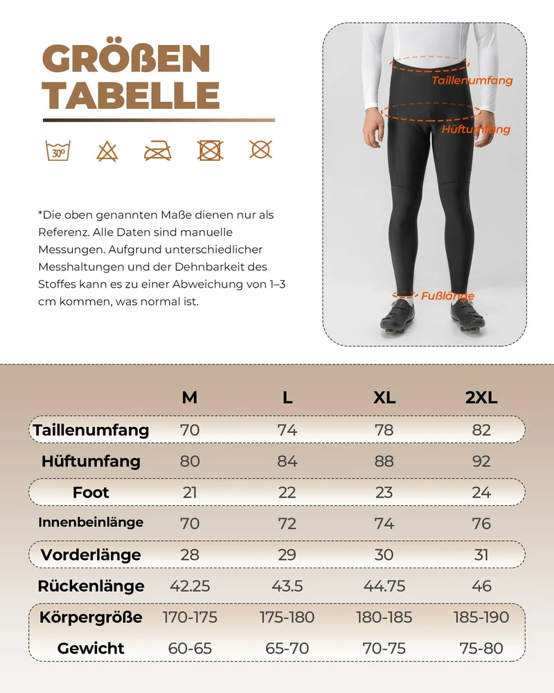 Lang Fahrradhose für Herren Thermo Radlerhose 3D gepolstert