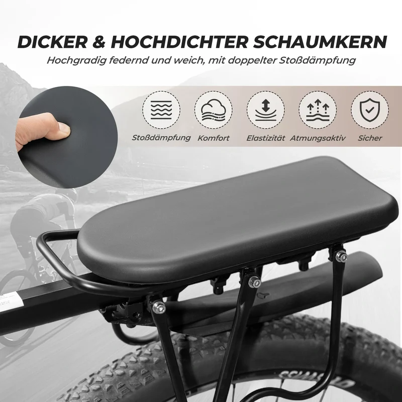 Fahrrad Gepäckträger Sitzkissen - Universal, Wasserdicht & Ohne Werkzeug Montierba mit Verstellbarem Zugband
