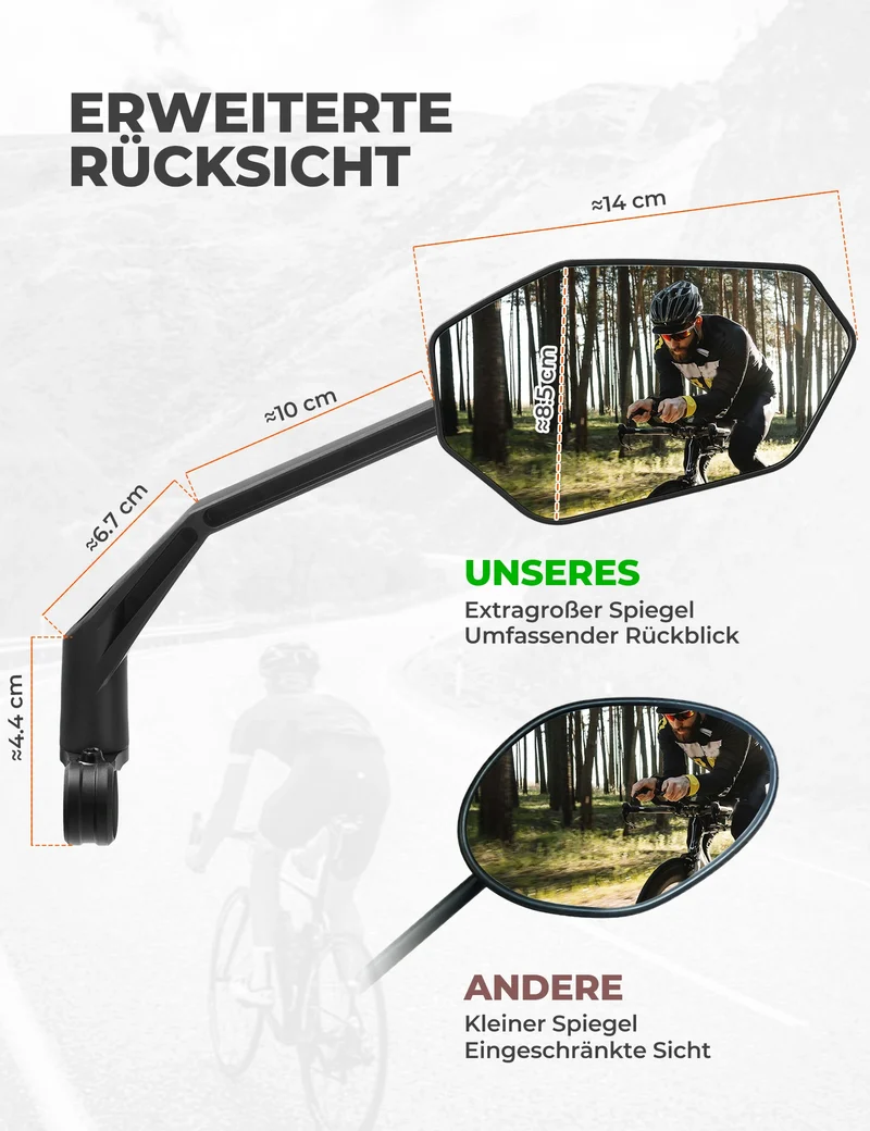 Fahrradspiegel, 360° Verstellbar Blendfrei, Konvexer Rückspiegel mit HD-Glas Bruchfest