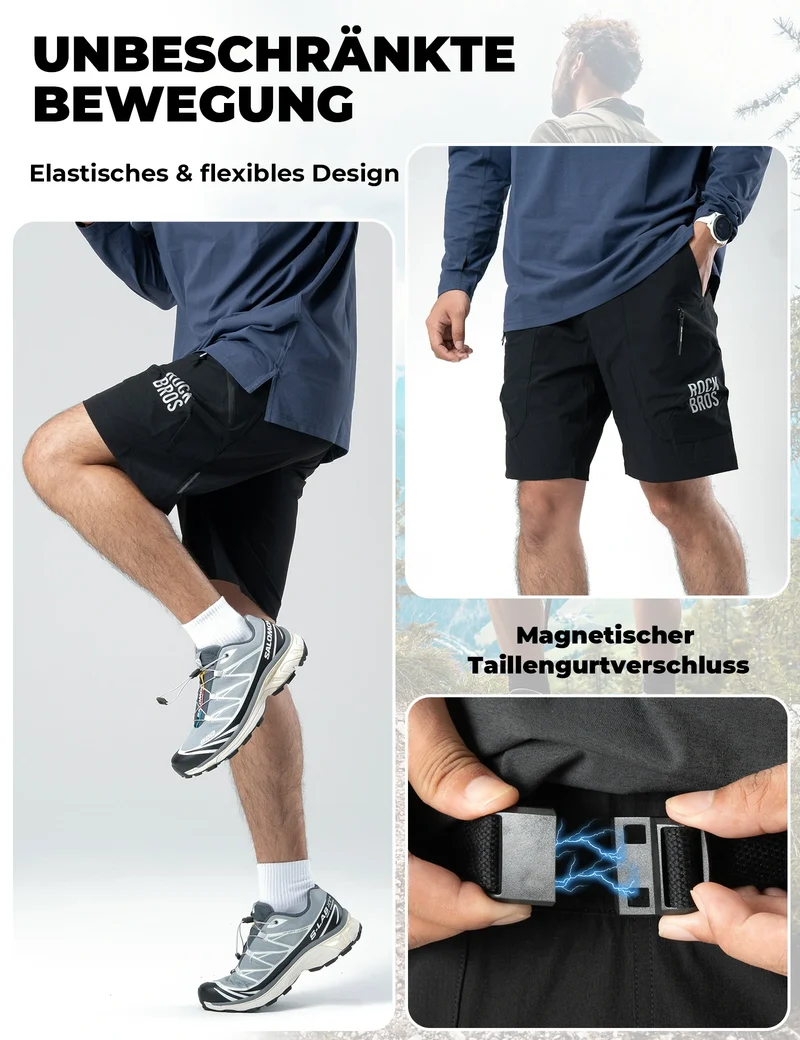 Herren Sport Shorts Fahrradhose - Magnetischer Taillengurt, 4-Taschen-Design