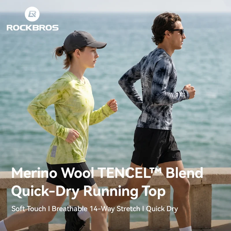 Rockbros Langarm Laufshirt Merinowolle, atmungsaktiv & schnell trocknend für Outdoor, Wandern & Radfahren
