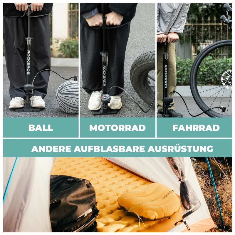 Fahrrad Standpumpe 150PSI Standluftpumpe mit Manometer