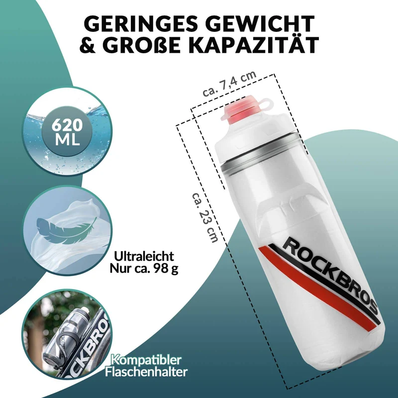 ROCKBROS Fahrradflasche 620 ml Sportflasche mit 5 Stunden Kühlhaltefunktion