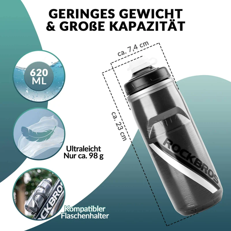 ROCKBROS Fahrradflasche 620 ml Sportflasche mit 5 Stunden Kühlhaltefunktion