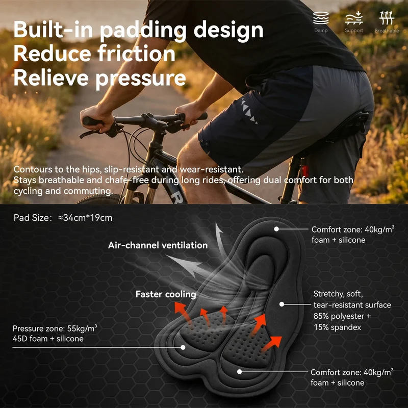Men's 2-in-1 Cycling Shorts with Detachable Padded Liner