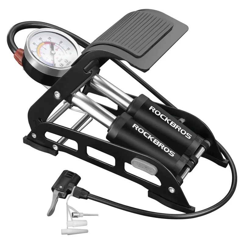High-Pressure Dual Cylinder Foot Bike Pump with Gauge