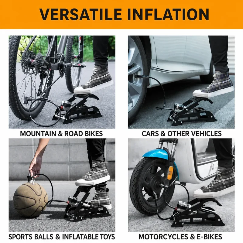 High-Pressure Dual Cylinder Foot Bike Pump with Gauge