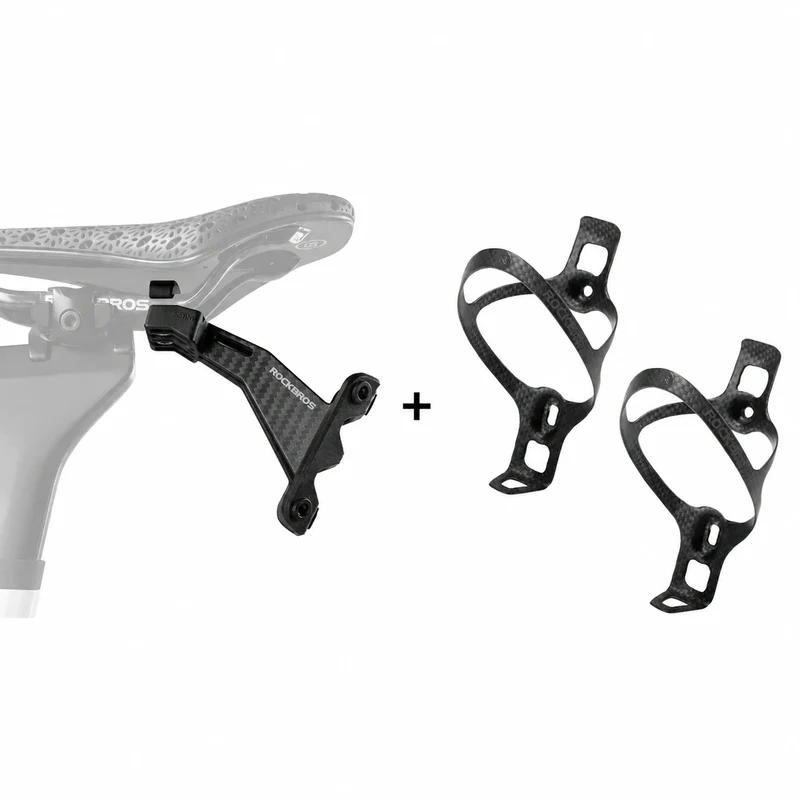 Rear Saddle Hydration System Dual Carbon Bottle Cage Set