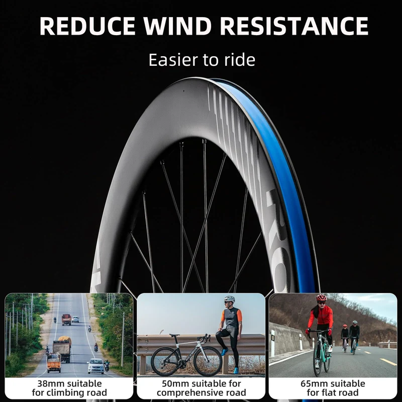700c Carbon Fiber Disc Rim 38/50/65 mm 1.6-1.7 kg Clincher Wheelset