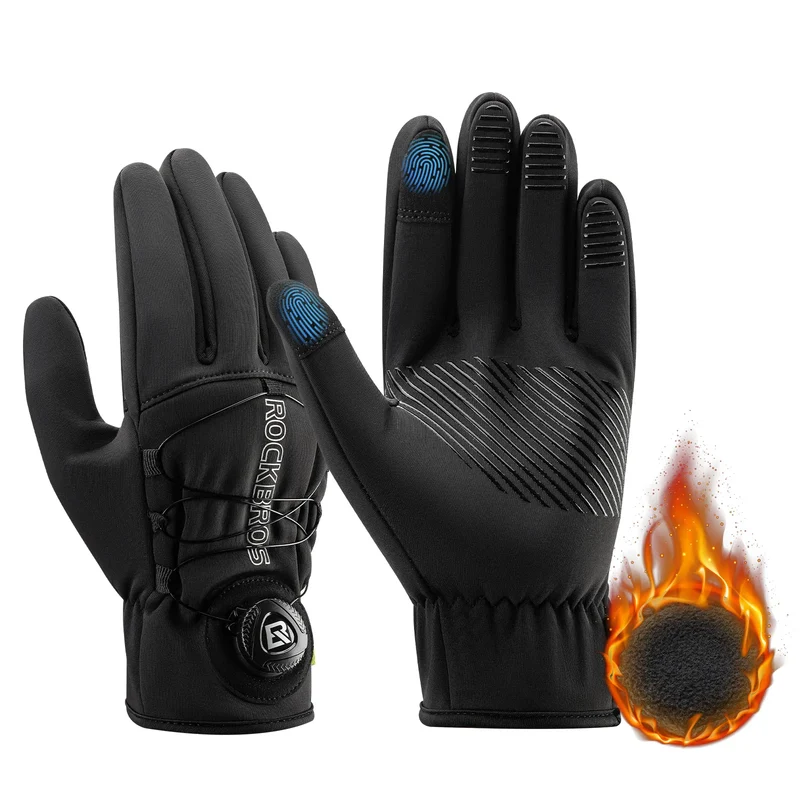 S351 Full Finger Bike Gloves with Fleece Lining & Adjustable Knob Closure