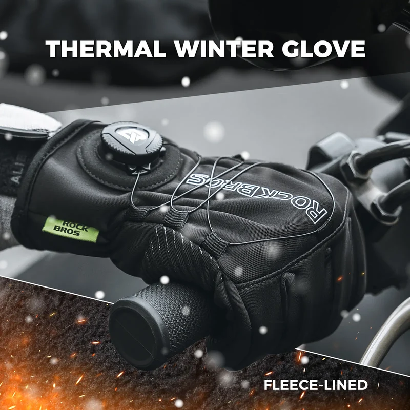 S351 Full Finger Bike Gloves with Fleece Lining & Adjustable Knob Closure