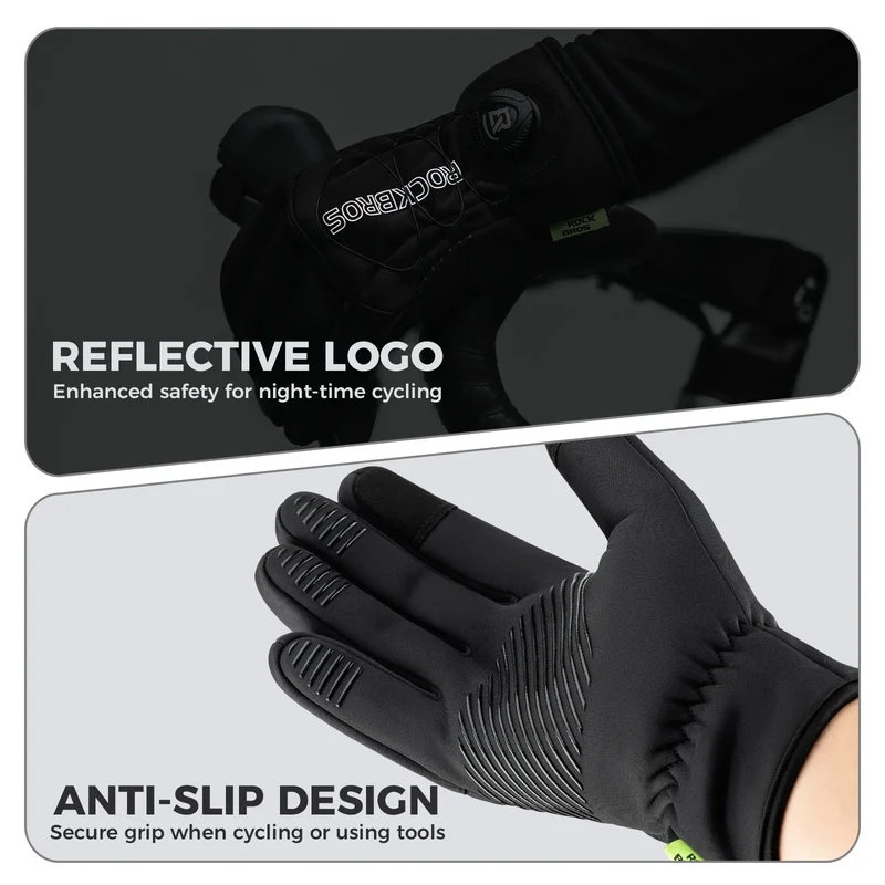 S351 Full Finger Bike Gloves with Fleece Lining & Adjustable Knob Closure