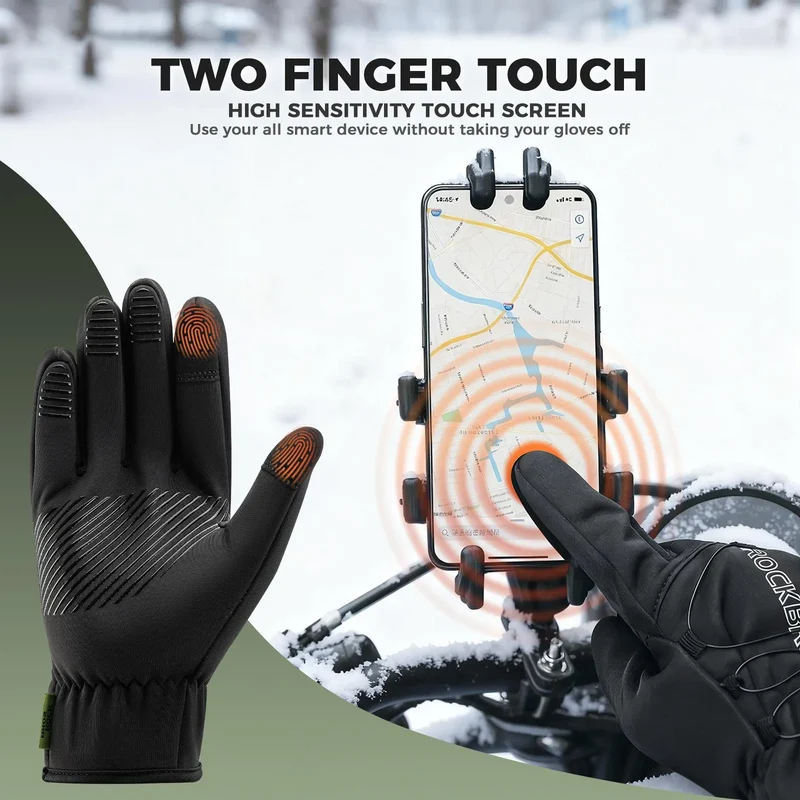 S351 Full Finger Bike Gloves with Fleece Lining & Adjustable Knob Closure