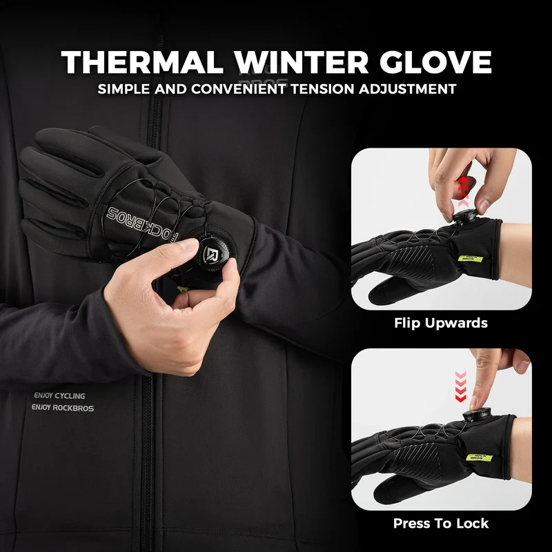 S351 Full Finger Bike Gloves with Fleece Lining & Adjustable Knob Closure