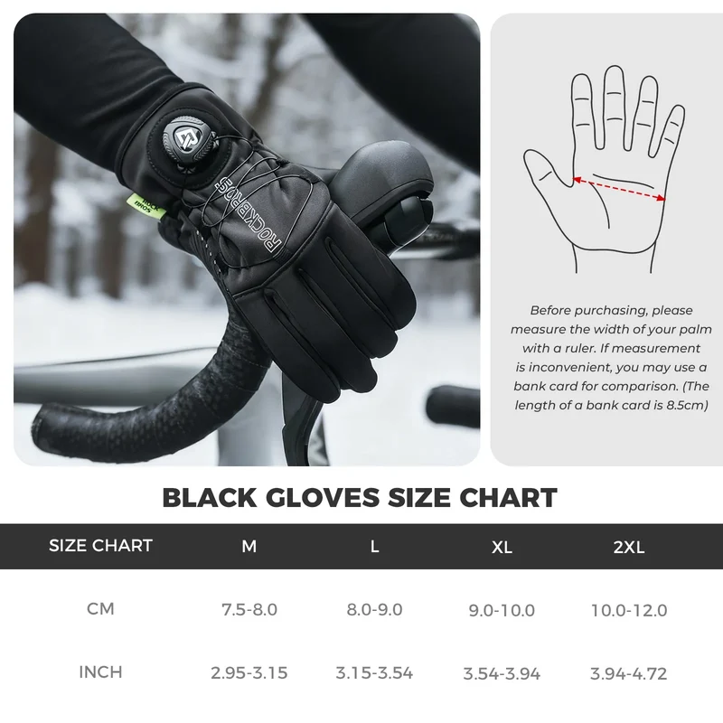 S351 Full Finger Bike Gloves with Fleece Lining & Adjustable Knob Closure