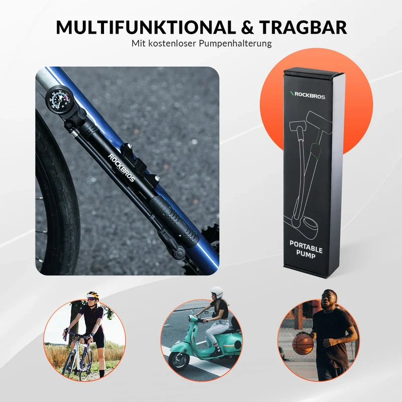 Fahrradpumpe 120 PSI Luftpumpe mit Manometer Tragbare mit Drehbare Griff