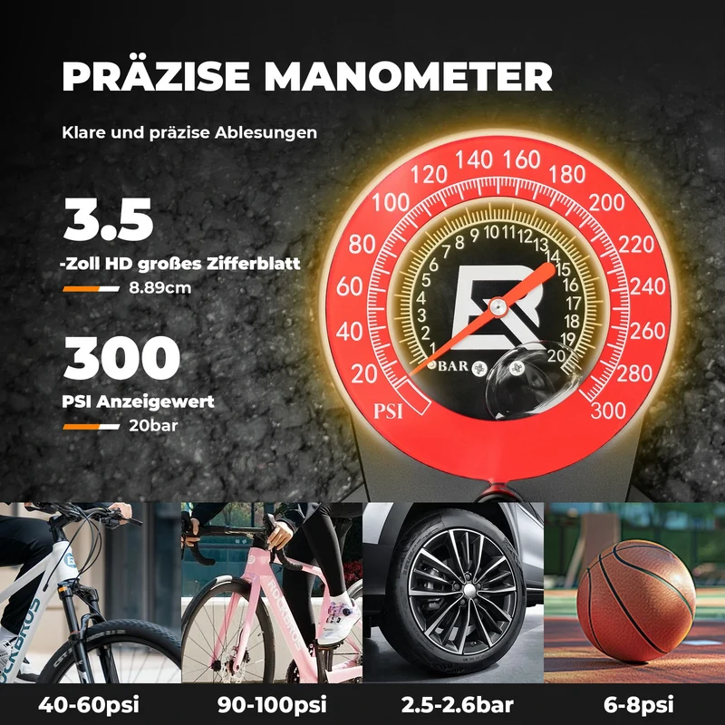 Stand Fahrradpumpe 240PSI mit Manometer