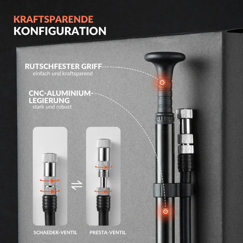 Fahrradpumpe für Gabel, Reifen und Dämpfer, Hochdruck 300 PSI
