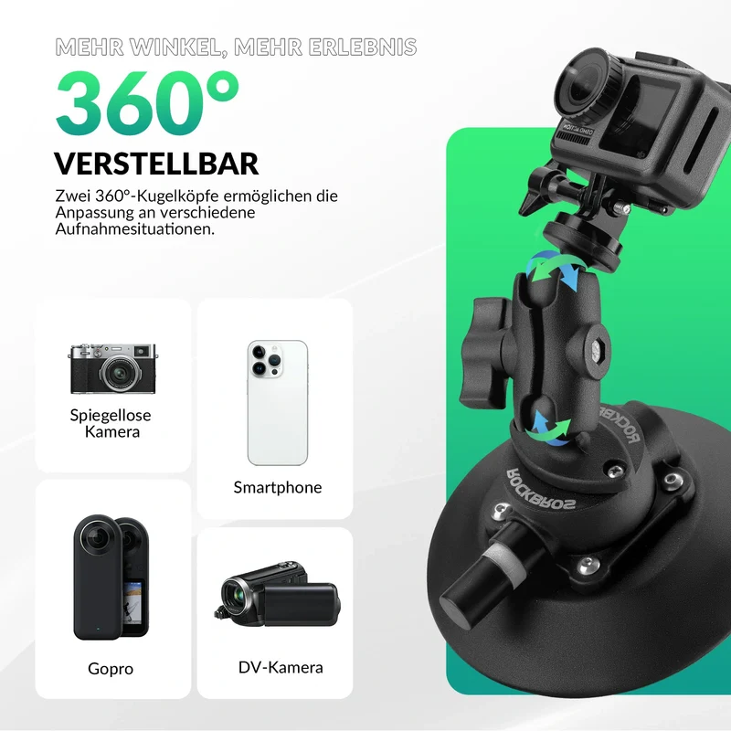 Action-Kamera Saugnapfhalterung Auto Saugnapfhalter mit Pumpe und Magic Arm Autohalterung